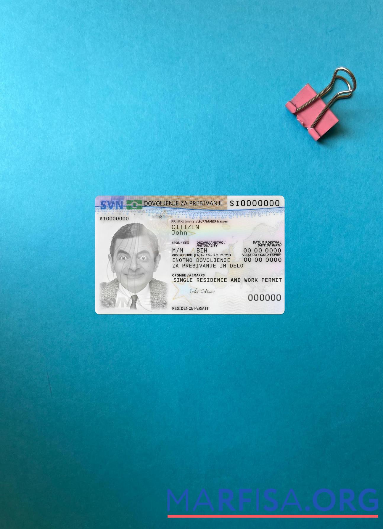 Printable Slovenia residence permit card photolook front example